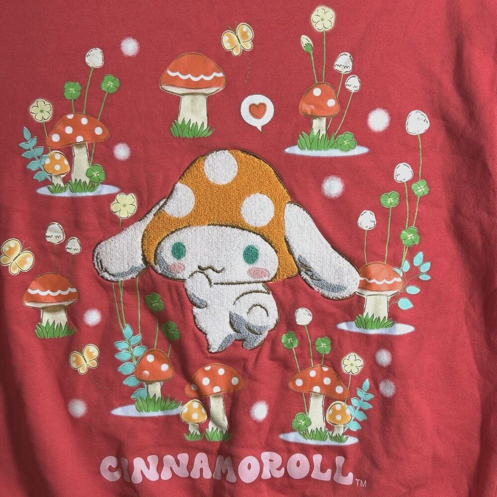 NEW Cinnamoroll Sanrio Sweatshirt Red Dubarry Mushroom Crew Neck - Size Large - Picture 2 of 11